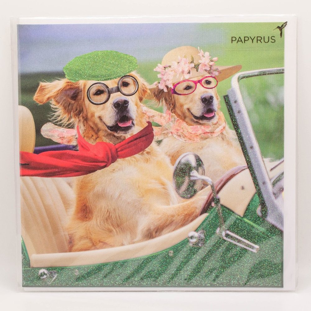 Couple Anniversary Driving Golden Retriever Dog Couple Papyrus Card